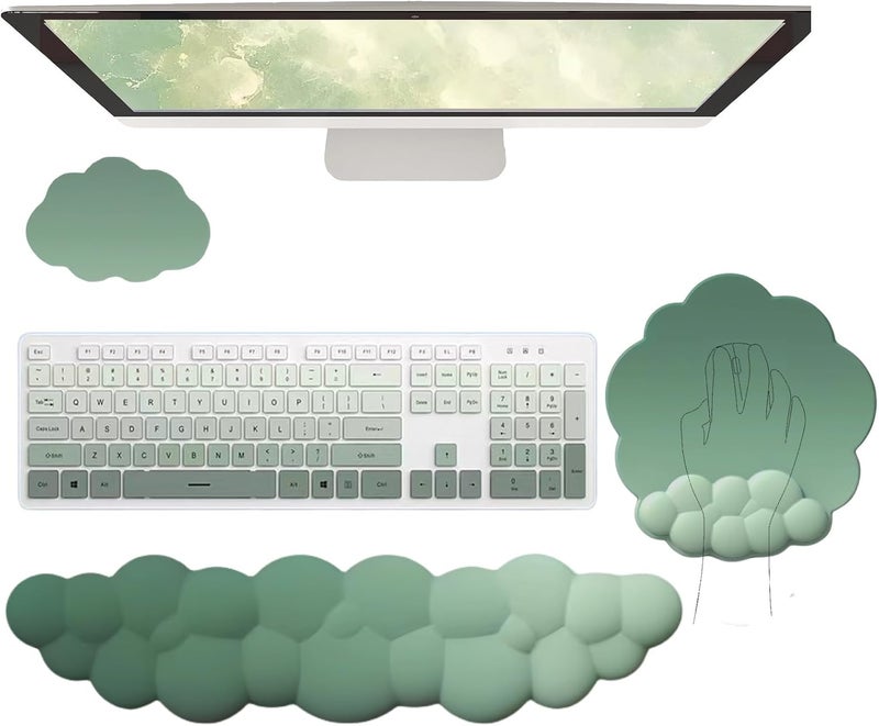 WFCYGL Cloud Keyboard Wrist Rest Dark Green Mouse Pad with Wrist Rest Ergonomic Wrist Pad Memory Foam Non-Slip Wrist Support for Computer Laptop Gaming Home Office Relief Typing Pain Green - Image 1